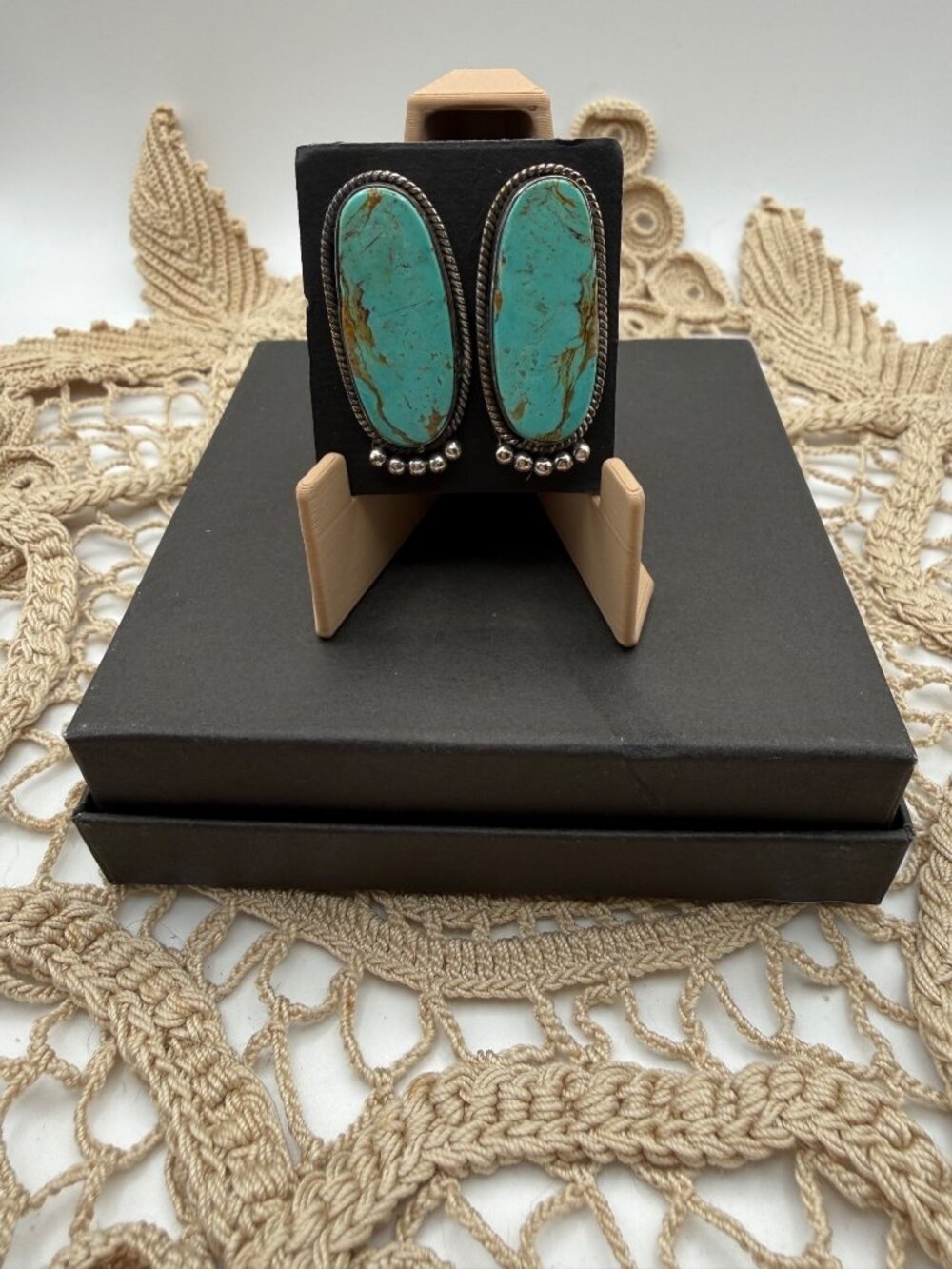 Artisan Sterling Silver Plated Number 8 Turquoise Statement Earrings Southwest